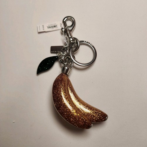 NWT Coach CR433 Glitter Banana Bag Charm Keychain Silver / Honeycomb Multi - Bild 4 von 4