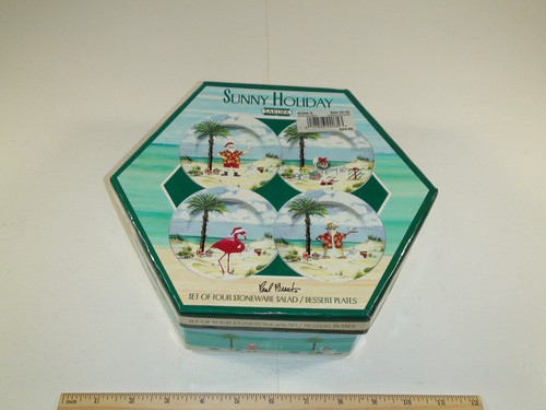 Sakura Sunny Holiday Tropical Christmas Plates - Boxed Lot of 4 by Paul Brent - Picture 1 of 11