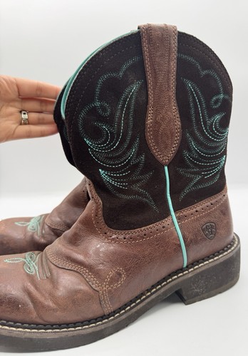 Botas vaqueras Ariat Fatbaby marrón y azul verdoso para mujer talla 9,5B - Imagen 3 de 12