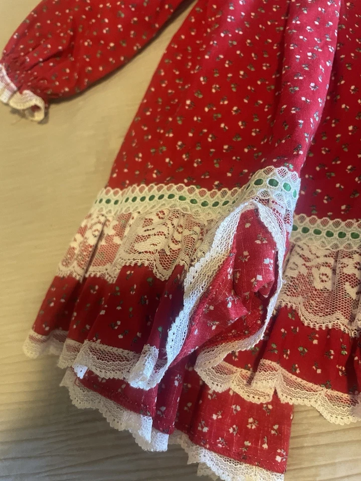 Vestido de fiesta de Navidad rojo con volantes de encaje Puff T2 de los años 80 vintage para niñas Foto 2 de 4