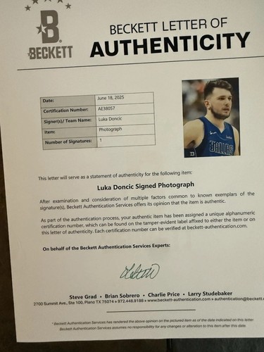 Luka Doncic Autogramm signed Dallas Mavericks 8x10 Foto Beckett BAS COA Brief - Bild 4 von 4