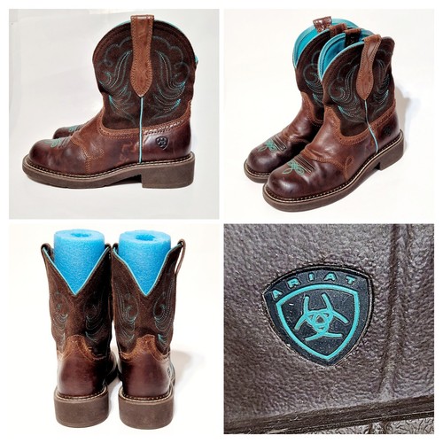 Ariat Boots Fatbaby Heritage Dapper Western Cowboy Royal Chocolate Teal Wms 8US - Imagen 8 de 24
