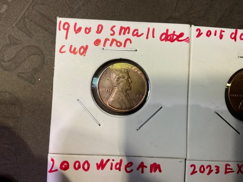 lot of 4 penny error 1960 D cud, 2015 ddo,2000 wide AM 2023 extra V - Picture 2 of 13
