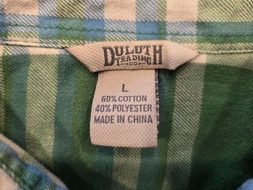 Duluth Trading Flannel Shirt Womens Large Blue Green Plaid Chest Pockets Roll Up - Picture 3 of 14
