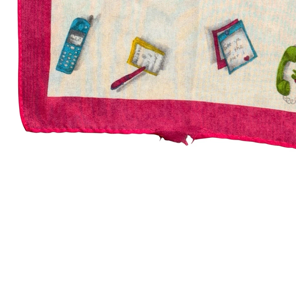 Винтажный шелковый шарф Liz Claiborne 20 дюймов антикварный телефонный принт с розовой каймой - Изображение 4 из 4