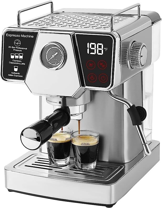 Homtone Espresso Machine 20 Bar, Stainless Steel Espresso Machine with Milk Frother for Cappuccino, Latte, Touch Screen Espre