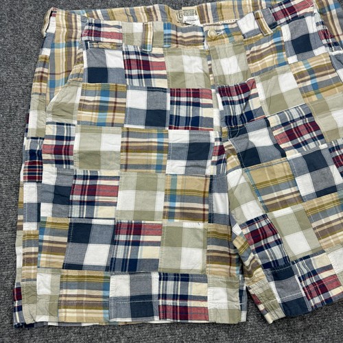LL Bean Shorts Mens 40 W Blue Plaid Madras Patchwork Chino Nine Inch Inseam - Picture 14 of 16