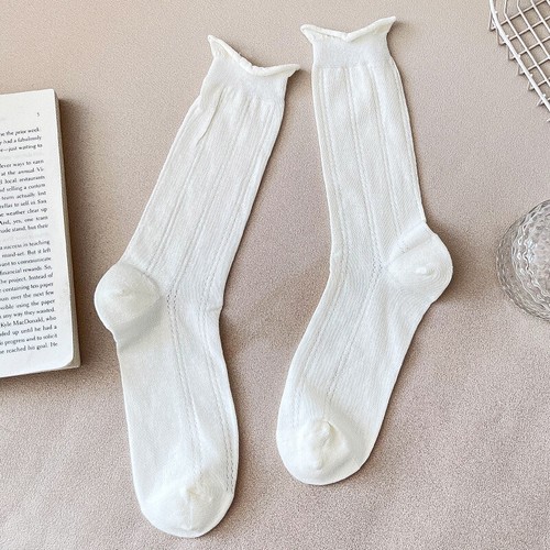 Weiße mittellange Damensocken, leichte und dünne Studenten-Baumwollsocken für Sommer - Bild 9 von 15