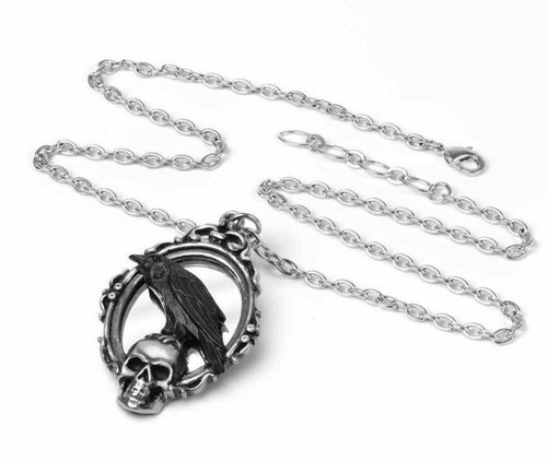 Reflections Of Poe Pendant Necklace, Black Raven, Skull Macabre, Alchemy England - Picture 2 of 5