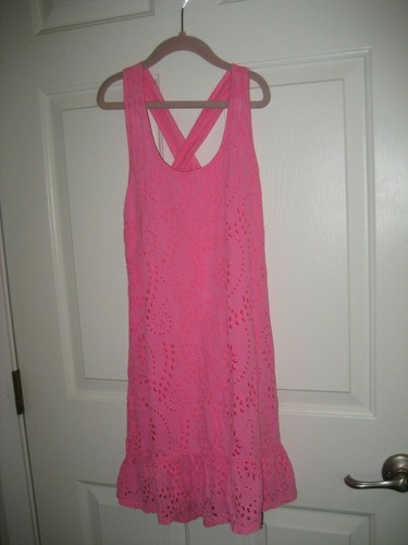Girls 10 Pink Eyelet ELLA MOSS Lined DRESS Ruffle Hem Criss Cross Back LINED Sun - Picture 3 of 11