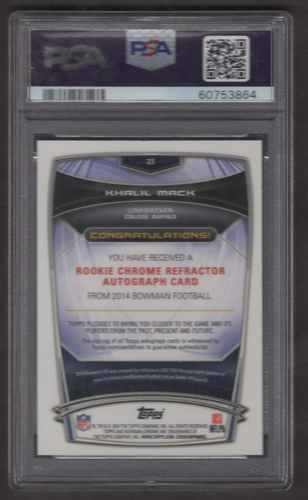 2014 Bowman Chrome Khalil Mack RC AUTOGRAPH PSA 9 MINT Chargers POP. 6 BEAUTIFUL - Picture 2 of 2