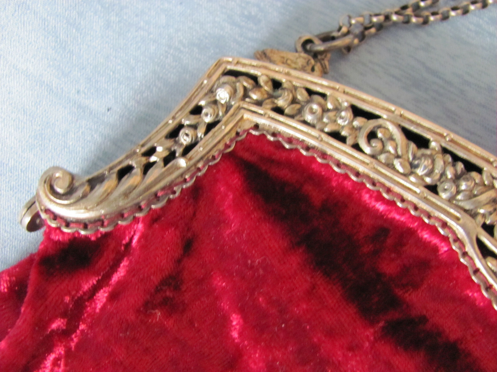 Details zu Jugendstil Damen Handtasche Theatertasche bügel floral rosen Silber S800 Samt Verkauf mit sofortiger Lieferung