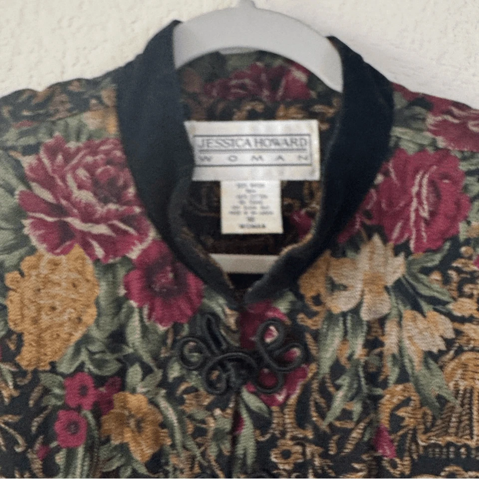 复古 Jessica Howard 花卉长裙女式 18 码黑色挂毯巫术哥特式 — 第 3/4 张图片