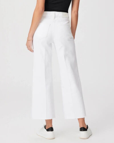 NEW PAIGE JEANS ANESSA ANKLE WIDE LEG CRISP WHITE RAW HEM FRAY DENIM SIZE 30 **H - Picture 3 of 5