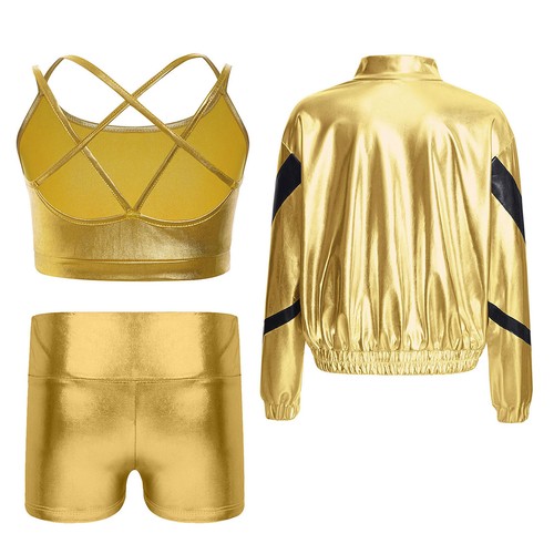 Kids Girls Set Jazz Suit Competition Outfit Workout Costume Dance Uniform Team - Picture 5 of 34