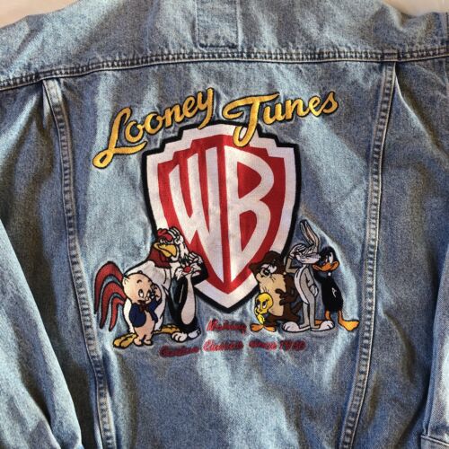 Giacca denim vintage Looney Tunes blu Warner Bros ricamata XS grande logo - Foto 3 di 11