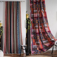 Printed Window Curtain Tassels Drape Living Room Bedroom Valance Treatment Panel