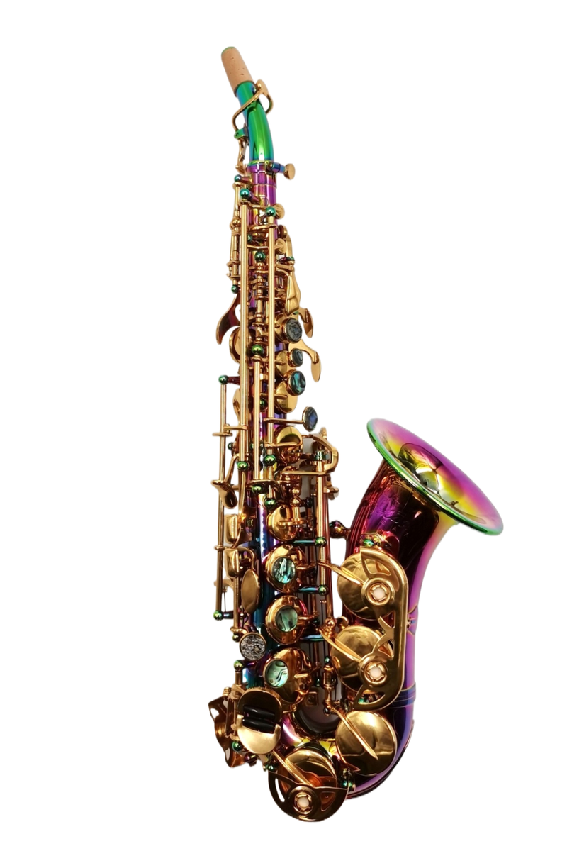 Eastern music pro use rainbow color curved soprano saxophone