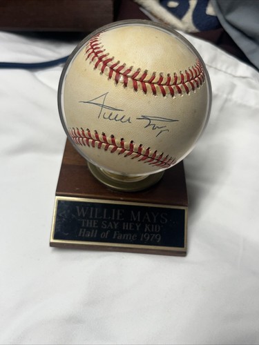 Willie Mays firmato Leonard Coleman con supporto in legno vintage e targa Hof 1979 - Foto 3 di 14