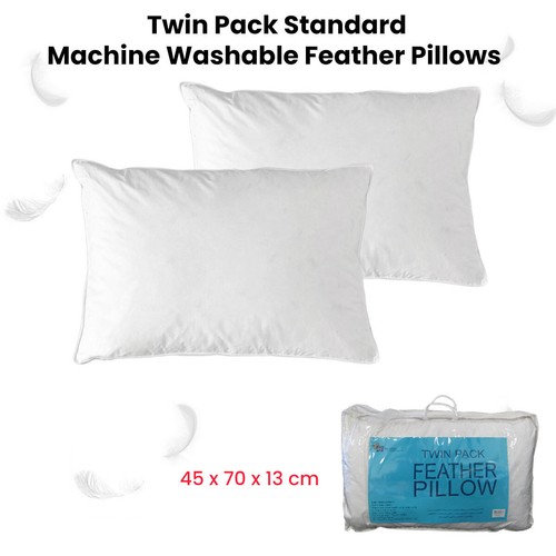 Pack of 2 Standard Machine Washable Feather Pillows 45 x 70 +13 cm - Picture 2 of 3