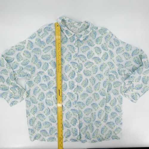 J.Jill Shirt Womens 3X Plus White Blue Floral Linen Button Up Long Sleeve Collar - Picture 5 of 10