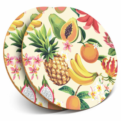 2 x Untersetzer - Tropische Früchte Blumen Hawaii Surf Surfer Zuhause Geschenk #24334