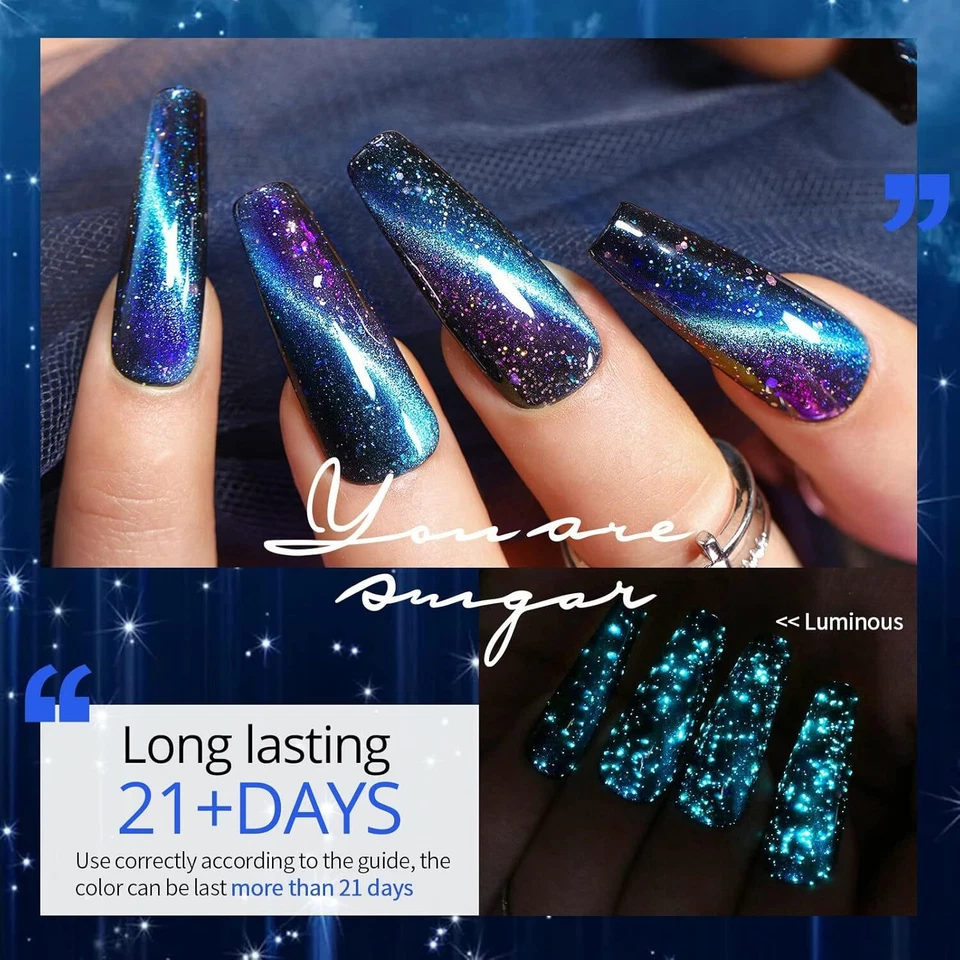 UV Nagellack Magnetisch Thermo, Gel Nagellack Glitzer Farbgel Chamäleon Schwarz - Bild 2 von 4