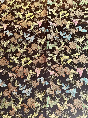 Oriental Asian Black Jewel Tone Fabric 3 Yards Metallic Brocade Butterfly - Picture 6 of 15