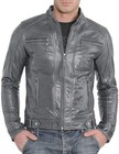 Brandneu Herren Authentische Lammleder Lederjacke Biker Grau Reißverschluss F...