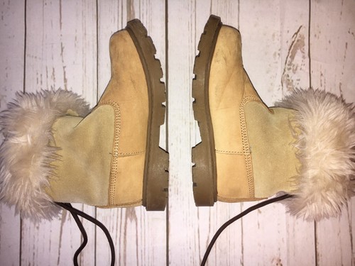 Caterpillar Inc Bruiser Scrunch Boots Kids Size 12.5 Honey Wide Width Fur Lined - Picture 10 of 12