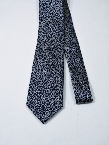CHARLES TYRWHITT LONDON ROYAL NAVY WHITE FLORAL PAISLEY SILK TIE L 60" X W 3.3” - Picture 4 of 7