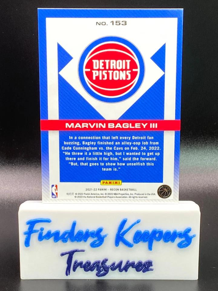 2021-22 MARVIN BAGLEY III PANINI HOLO RECON BASKETBALL #153  PISTONS  KA - Image 2 of 2