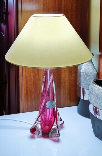 1950s Antique VAL.ST. LAMBERT PINK & CLEAR TWISTED TABLE LAMP WITHOUTUMBRELLA - Picture 2 of 6