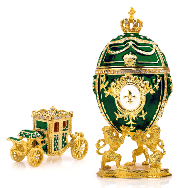 Royal Imperial Green Faberge Egg Replica: Extra Large 6.6 inch + Carriage Royal Imperial Green Faberge Egg Replica: Extra Large 6.6 inch + Carriage