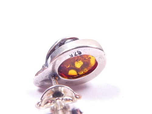 Amber Ladybird Stud Earrings 925 Sterling Silver - Picture 3 of 4