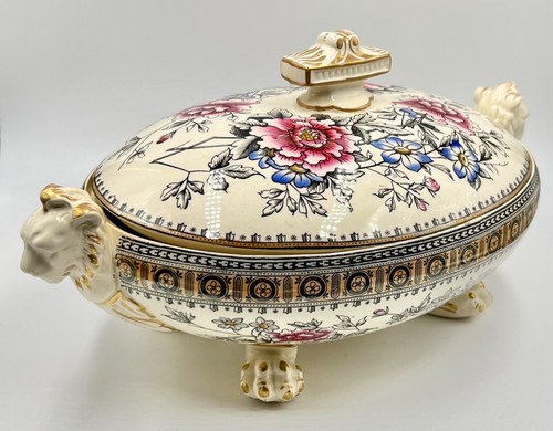 RARE 1882 ANTIQUE COPELAND AESTHETIC MOVEMENT VEGETABLE BOWL; 2 2014; LION HEADS - Bild 5 von 24