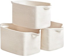 Cotton Rope Storage Basket Set of 3 - 15"x10.2"x9.1" Rectangle Storage Bins NWOT