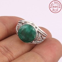 Solid 925 Sterling Silver Emerald Jewelry Ring Us 7.5 Am88 Solid 925 Sterling Silver Emerald Jewelry Ring Us 7.5 Am88