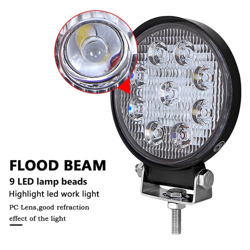 10pcs 27W LED work Flood Round Light Bar 12V 24V Off road Truck 4x4 Boat lamp - Foto 10 di 11