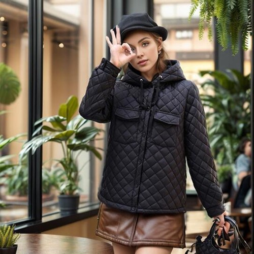 Women's 2024 Winter Fashion Hooded Quilted Slim Fit Thin Jacket Short Coat 5688 - Bild 4 von 10