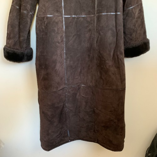 Marvin Richards Hood Coat Midi Brown Leather Suede Faux Fur Buttons Lined Size M - Picture 7 of 11