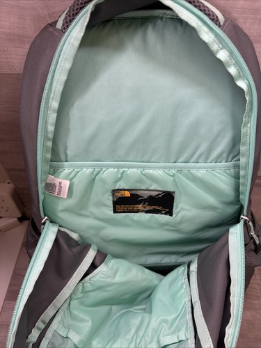 The North Face HAYSTACK Backpack Grey & Mint Green Laptop Hiking School Daypack - Picture 8 of 19