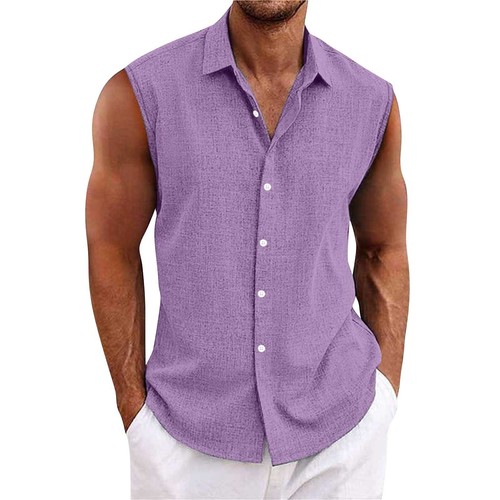 Sommer Herren Einfarbig Revers Knopfleiste Tank Top Freizeit Weste Ärmellos TShirt - Bild 8 von 40
