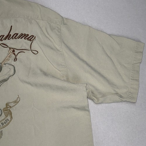 TOMMY BAHAMA Mens Medium Beige Button Down Silk Shirt Embroidered Graphic - Foto 3 di 7