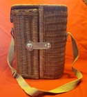 Vintage Wicker Wine Bottle Picnic Basket Rattan Barrel Purse Complete Kit