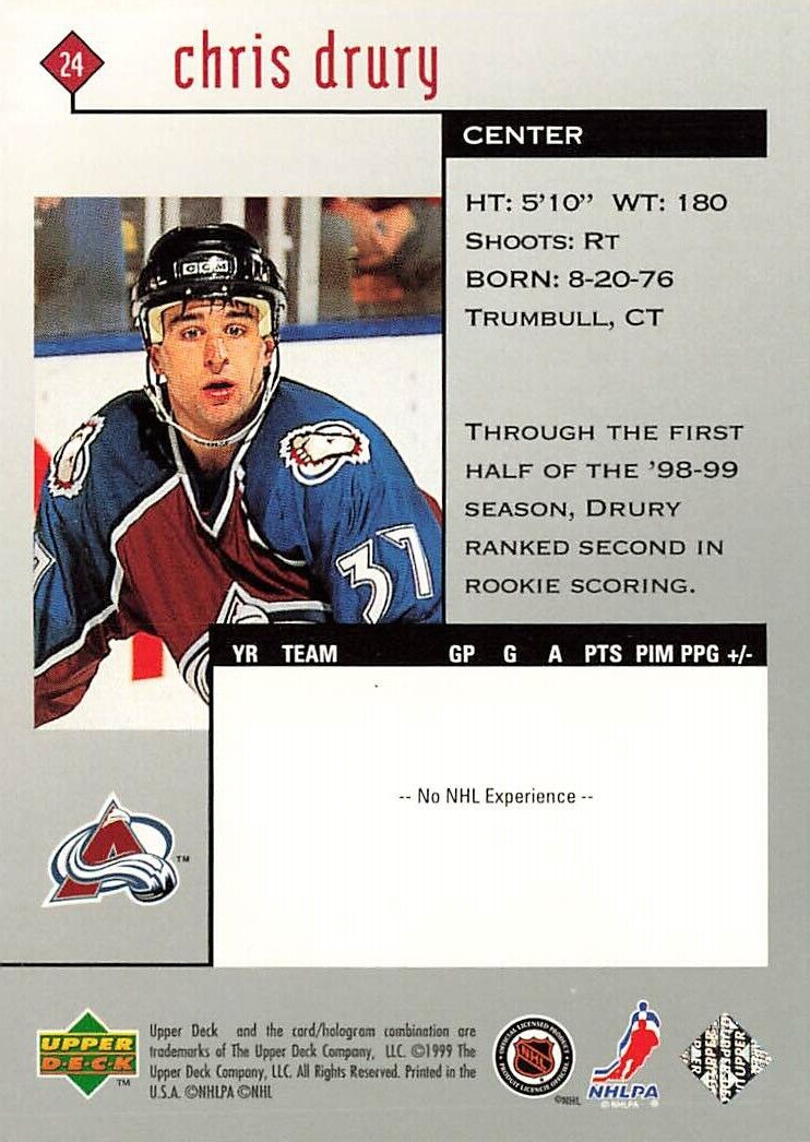 Chris Drury 1998-99 Black Diamond Colorado Avalanche Hockey Card