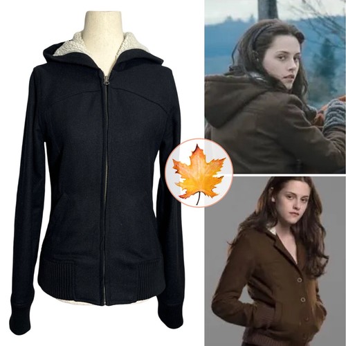 RUBBISH Sherpa Hooded Wool Zip Bomber Jacket Black M ASO Bella Swan Alt - Bild 1 von 10