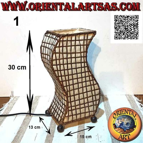Lampada da tavolo etnica in cotone e bambù quadrettata da 30 cm. di varie forme - Foto 2 di 24