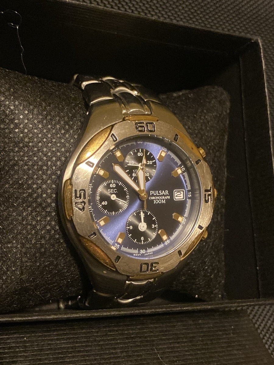 PULSAR 腕時計 RARE PULSAR By SEIKO Chronograph Blue & Gold Tone 38MM YM92