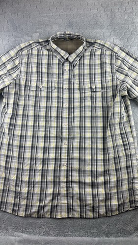 Camisa de campamento Eddie Bauer Travex manga corta a cuadros poliéster nailon para hombre talla XLT